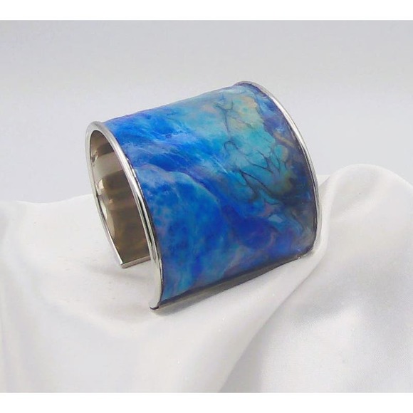 Silver 2" Cuff Bracelet - Wearable Art - Hand Painted One of a Kind - Picture 3 of 3